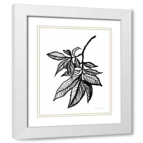 Ink Leaves White Modern Wood Framed Art Print with Double Matting by Miller, Sara Zieve