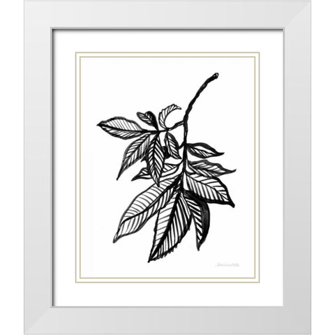 Ink Leaves White Modern Wood Framed Art Print with Double Matting by Miller, Sara Zieve