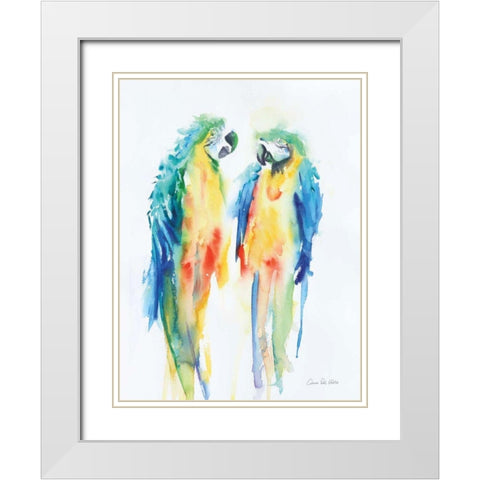 Colorful Parrots I White Modern Wood Framed Art Print with Double Matting by Valle, Aimee Del