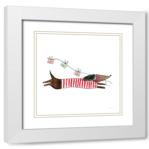 Holiday Dachshund White Modern Wood Framed Art Print with Double Matting by Charro, Mercedes Lopez