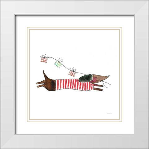 Holiday Dachshund White Modern Wood Framed Art Print with Double Matting by Charro, Mercedes Lopez