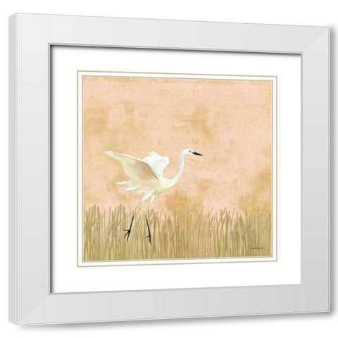 Egret Alighting I White Modern Wood Framed Art Print with Double Matting by Lovell, Kathrine