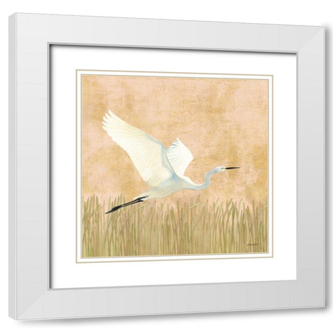 Egret Alighting II White Modern Wood Framed Art Print with Double Matting by Lovell, Kathrine
