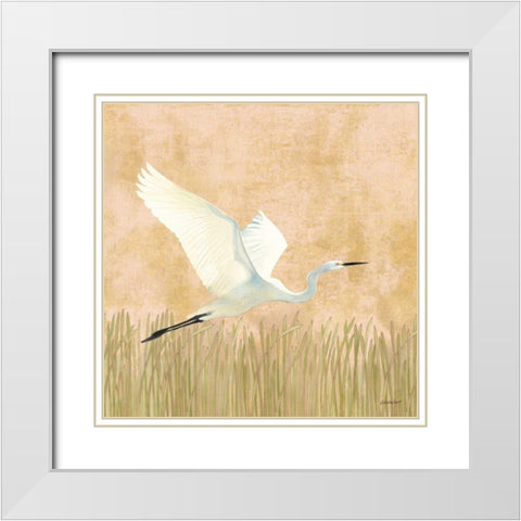 Egret Alighting II White Modern Wood Framed Art Print with Double Matting by Lovell, Kathrine
