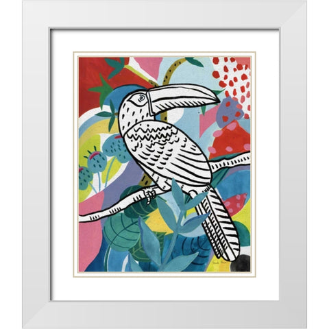 Jungle Toucan White Modern Wood Framed Art Print with Double Matting by Zaman, Farida