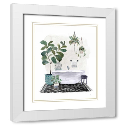 Courtyard Bath No Cat Neutral White Modern Wood Framed Art Print with Double Matting by Panganiban, Karyn