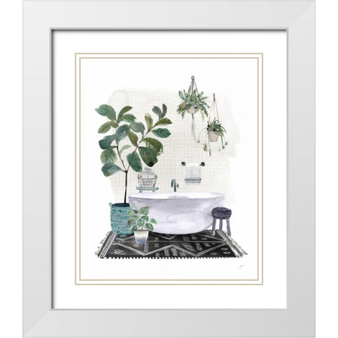 Courtyard Bath No Cat Neutral White Modern Wood Framed Art Print with Double Matting by Panganiban, Karyn