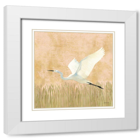 Egret Alighting II Flipped White Modern Wood Framed Art Print with Double Matting by Lovell, Kathrine
