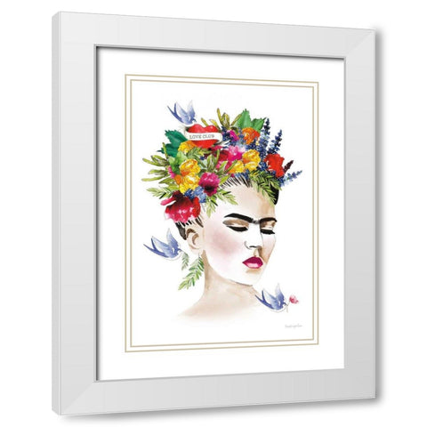 She is Frida White Modern Wood Framed Art Print with Double Matting by Charro, Mercedes Lopez