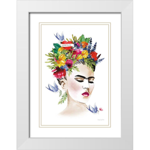 She is Frida White Modern Wood Framed Art Print with Double Matting by Charro, Mercedes Lopez