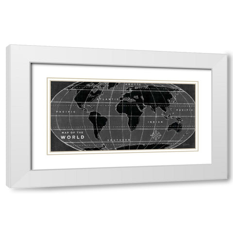 Chalkboard Map of the World White Modern Wood Framed Art Print with Double Matting by Schlabach, Sue