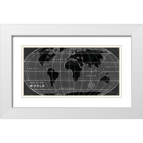 Chalkboard Map of the World White Modern Wood Framed Art Print with Double Matting by Schlabach, Sue
