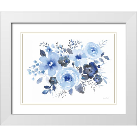 Fresh Blue Bower II White Modern Wood Framed Art Print with Double Matting by Nai, Danhui