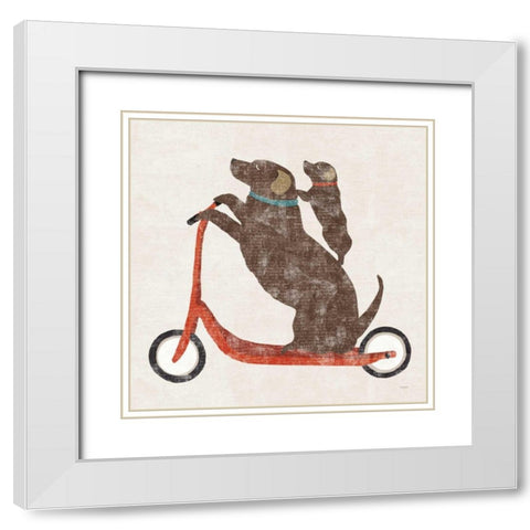 Doxie Ride Working White Modern Wood Framed Art Print with Double Matting by Schlabach, Sue