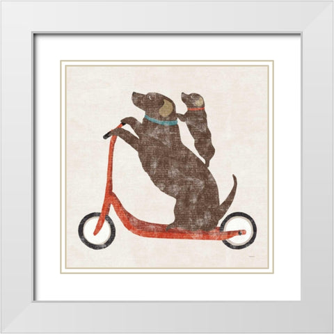 Doxie Ride Working White Modern Wood Framed Art Print with Double Matting by Schlabach, Sue
