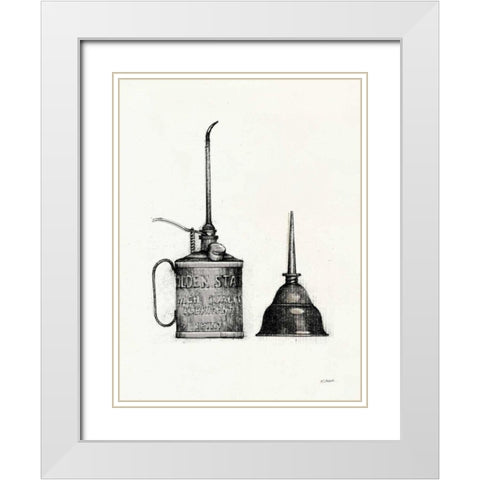 Oil Cans with Color Crop White Modern Wood Framed Art Print with Double Matting by Schick, Mike