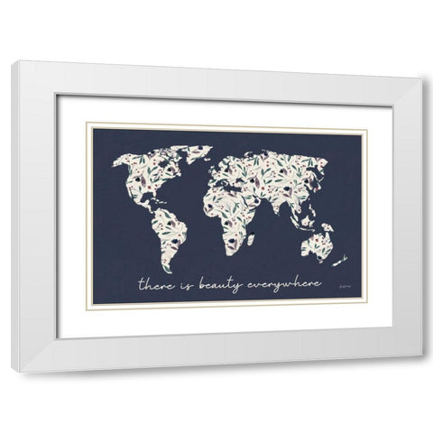 Floral Mapped Out White Modern Wood Framed Art Print with Double Matting by Thorns, Becky