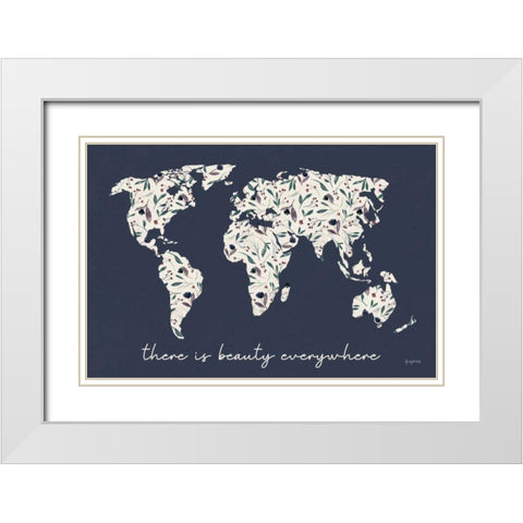 Floral Mapped Out White Modern Wood Framed Art Print with Double Matting by Thorns, Becky