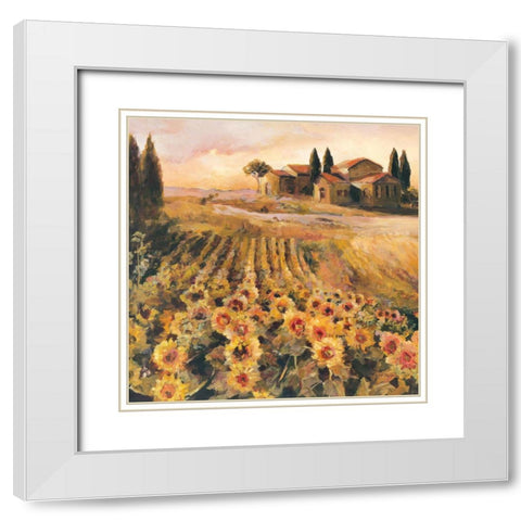 Sunflowers in Italy White Modern Wood Framed Art Print with Double Matting by Hageman, Marilyn