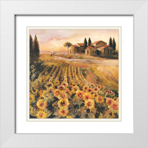 Sunflowers in Italy White Modern Wood Framed Art Print with Double Matting by Hageman, Marilyn