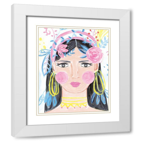 Boho Lady III White Modern Wood Framed Art Print with Double Matting by Zaman, Farida
