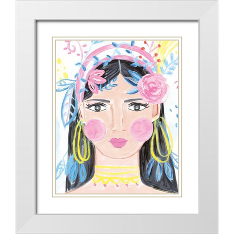 Boho Lady III White Modern Wood Framed Art Print with Double Matting by Zaman, Farida