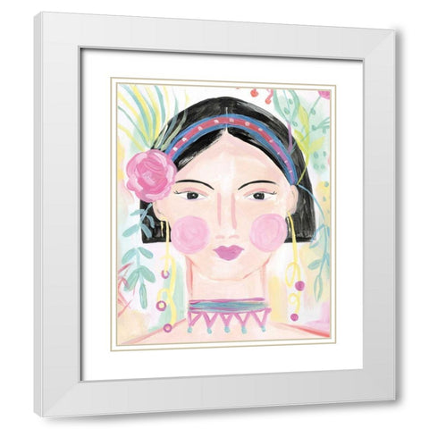 Boho Lady V White Modern Wood Framed Art Print with Double Matting by Zaman, Farida