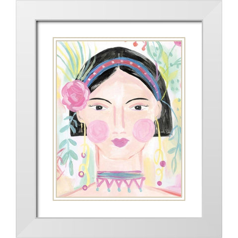 Boho Lady V White Modern Wood Framed Art Print with Double Matting by Zaman, Farida