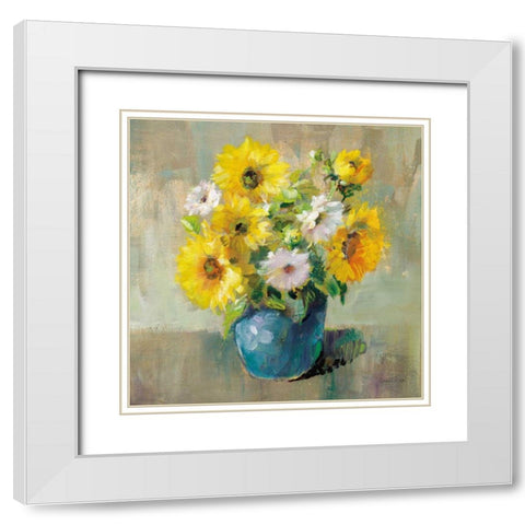 Sunflower Still Life I White Modern Wood Framed Art Print with Double Matting by Nai, Danhui