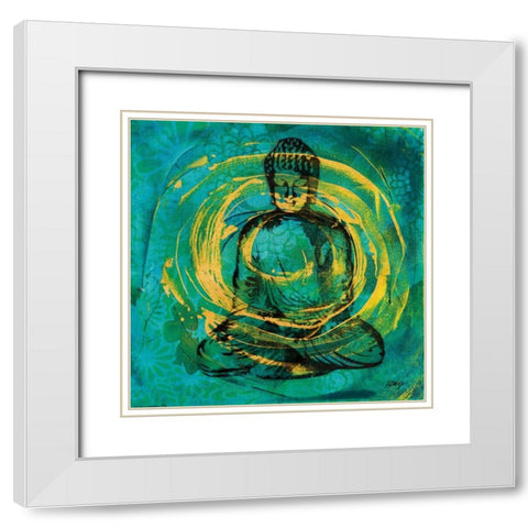 Centered Buddha White Modern Wood Framed Art Print with Double Matting by Day, Kellie
