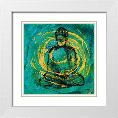 Centered Buddha White Modern Wood Framed Art Print with Double Matting by Day, Kellie