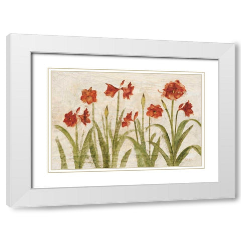 Row of Red Amaryllis Light White Modern Wood Framed Art Print with Double Matting by Blum, Cheri