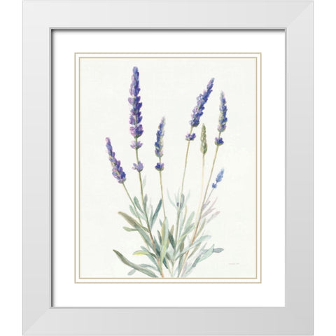 Floursack Lavender I on Linen White Modern Wood Framed Art Print with Double Matting by Nai, Danhui