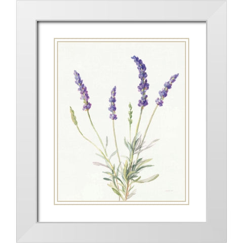 Floursack Lavender IV on Linen White Modern Wood Framed Art Print with Double Matting by Nai, Danhui