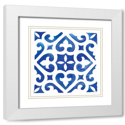 Andalusian Tile I White Modern Wood Framed Art Print with Double Matting by Charro, Mercedes Lopez