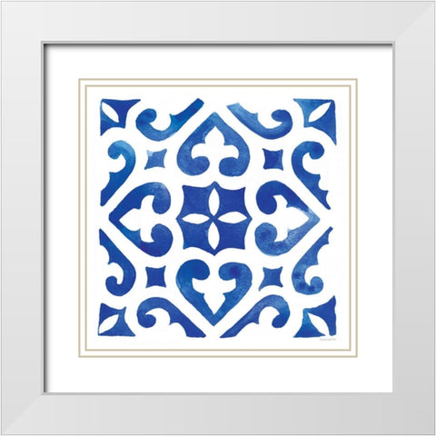 Andalusian Tile I White Modern Wood Framed Art Print with Double Matting by Charro, Mercedes Lopez