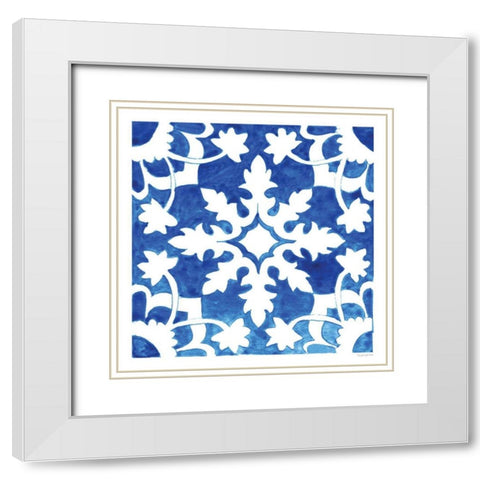 Andalusian Tile II White Modern Wood Framed Art Print with Double Matting by Charro, Mercedes Lopez