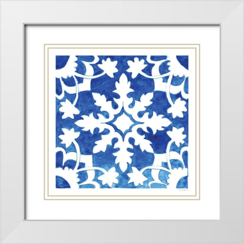 Andalusian Tile II White Modern Wood Framed Art Print with Double Matting by Charro, Mercedes Lopez