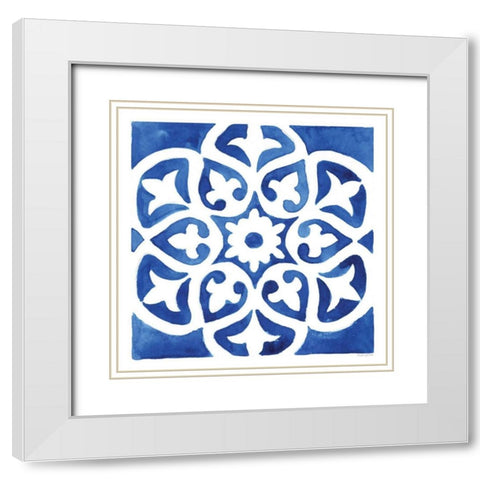 Andalusian Tile IV White Modern Wood Framed Art Print with Double Matting by Charro, Mercedes Lopez