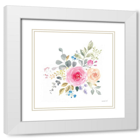Lush Roses III White Modern Wood Framed Art Print with Double Matting by Nai, Danhui