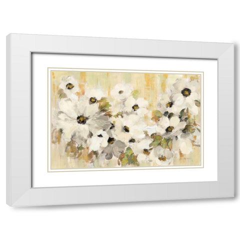 White and Green Bloom White Modern Wood Framed Art Print with Double Matting by Vassileva, Silvia