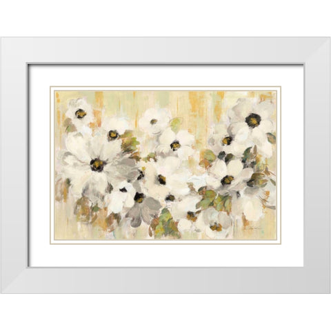 White and Green Bloom White Modern Wood Framed Art Print with Double Matting by Vassileva, Silvia