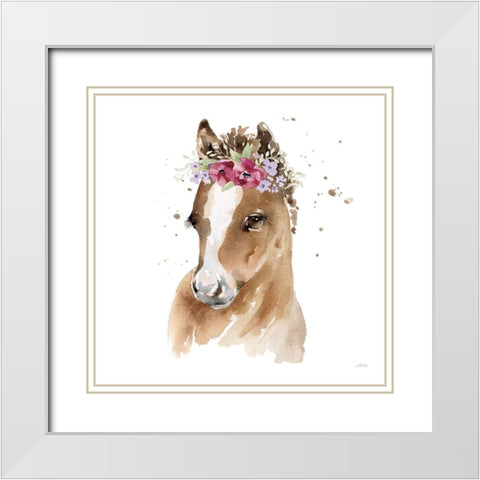 Floral Pony Pink Sq White Modern Wood Framed Art Print with Double Matting by Pete, Katrina