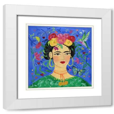Frida Blue White Modern Wood Framed Art Print with Double Matting by Zaman, Farida