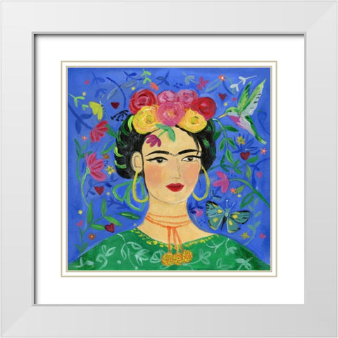 Frida Blue White Modern Wood Framed Art Print with Double Matting by Zaman, Farida