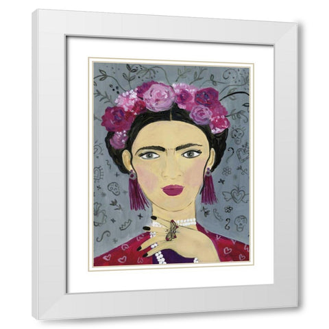 Frida Gray White Modern Wood Framed Art Print with Double Matting by Zaman, Farida