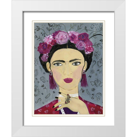 Frida Gray White Modern Wood Framed Art Print with Double Matting by Zaman, Farida
