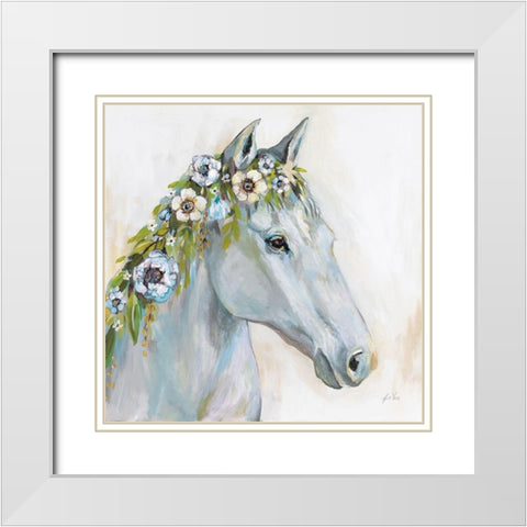 Lovely I Blue Flowers White Modern Wood Framed Art Print with Double Matting by Vertentes, Jeanette