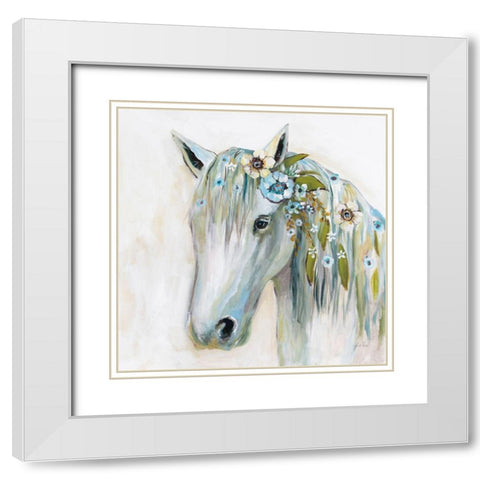 Lovely II Blue Flowers White Modern Wood Framed Art Print with Double Matting by Vertentes, Jeanette