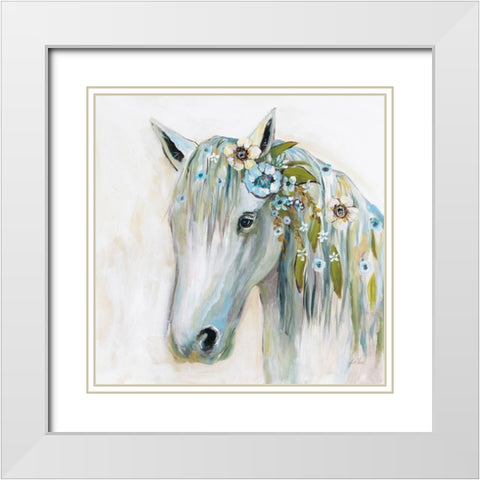 Lovely II Blue Flowers White Modern Wood Framed Art Print with Double Matting by Vertentes, Jeanette